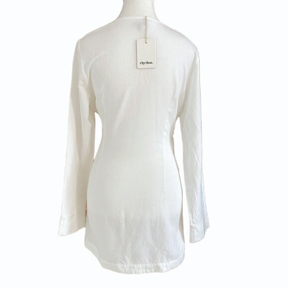 NWT RHYTHM LIVIN WHITE LONG SLEEVE TIE FRONT TUNIC - S - Picture 3 of 11